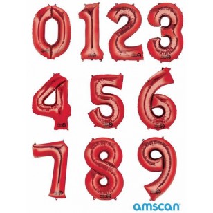 Shaped Red 34" Number Balloon 0-9 - Inflated